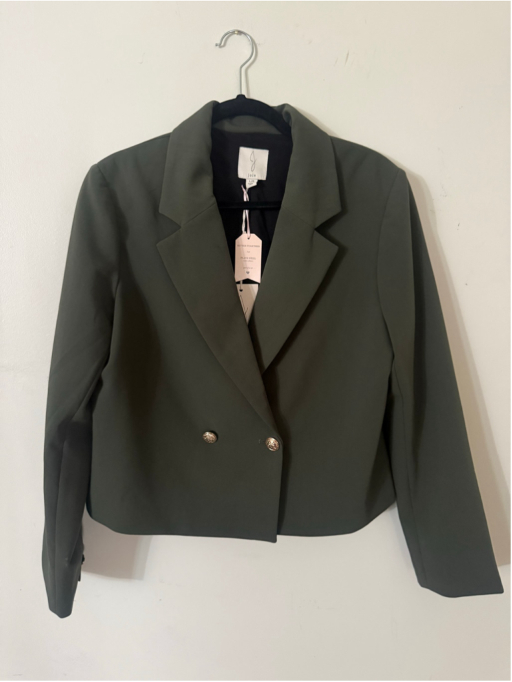 Joie Olive Green Cropped Double-Breasted Blazer, Size Large - New With Tag - Picture 6 of 7